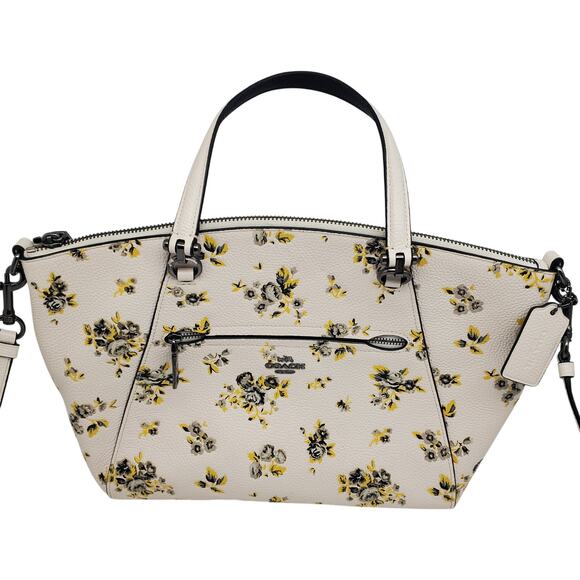 Coach Prairie Satchel Yellow Floral Pebbled Leather Handbag Tote Bag Rose 87109 - Picture 8 of 15